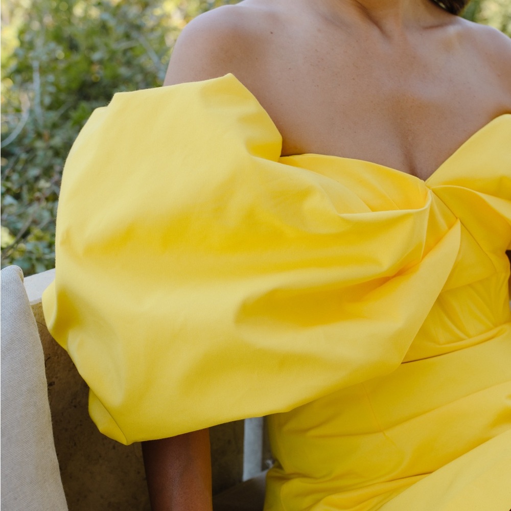 Rachel Gilbert Xavier Off-the-Shoulder Puff-Sleeve Mini Dress in Yellow Size 6 - Picture 11 of 14